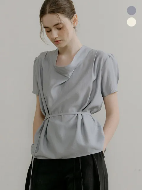comos 1408 tie drape neck blouse (2color)