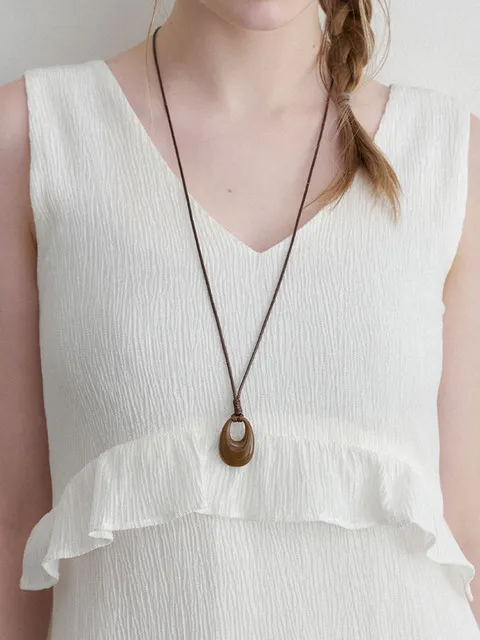 oval drop necklace (N056_brown)