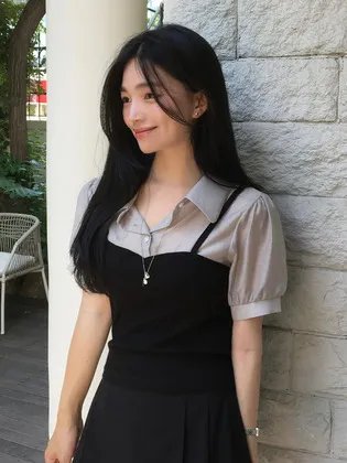 하프 시스루 뷔스티에 블라우스 블랙 J2051