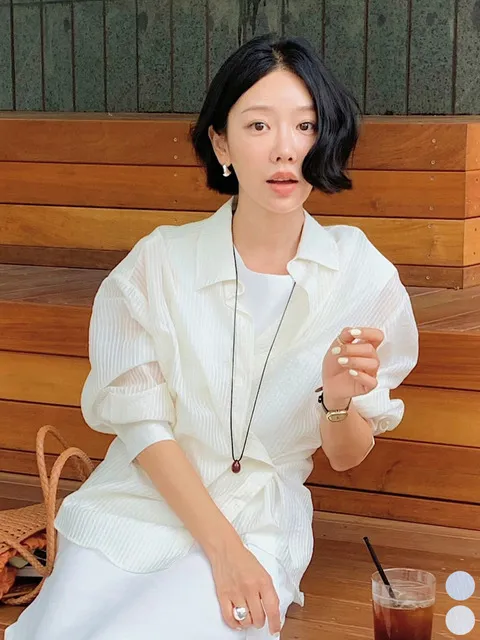 스트라이프 쉬어 랩 셔츠 2컬러 L378