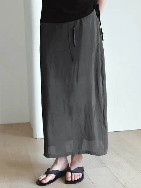 P3317 실키 맥시 스커트_Charcoal