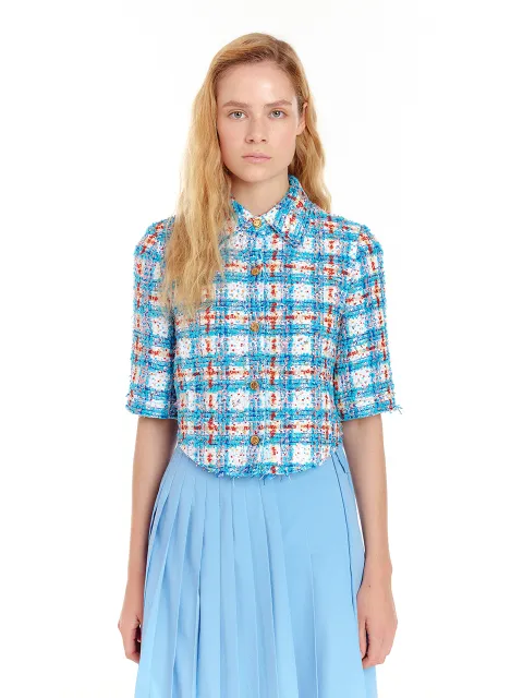 URIAH Tweed Crop Shirt - Blue Multi