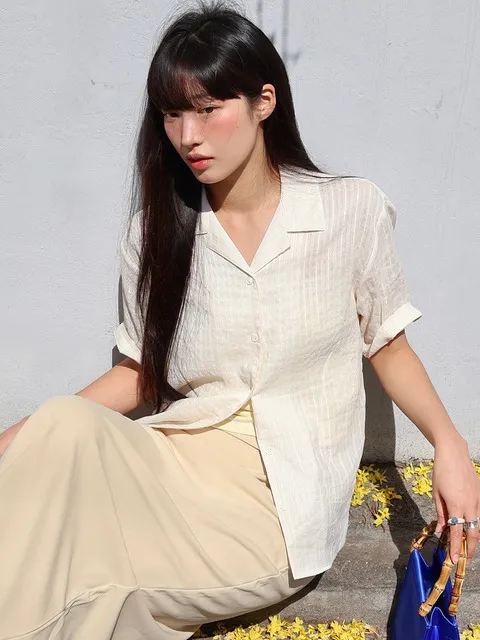 A3542 자카드 오픈 칼라 셔츠