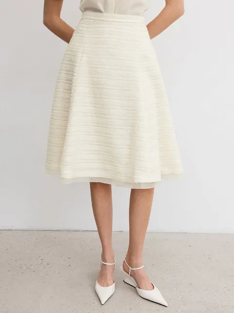ANTHONY Jacquard flared midi skirt (Pale oatmeal/Peach pink)