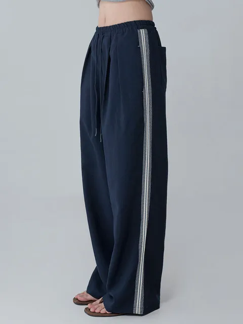 CHECK LINE WIDE PANTS_NAVY