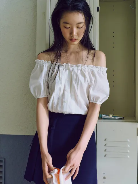 Pintuck Shirring Blouse White (KE5560M010)