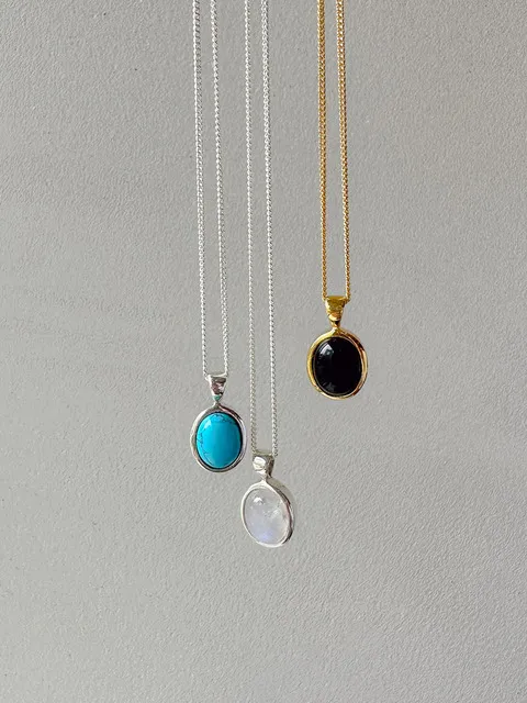 silver925 oval gemstone necklace (3type)