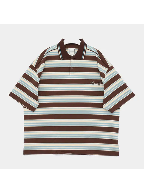 우영미 26SS 가슴로고 스트라이프 카라 반팔 남성 PK티셔츠 W261TS15776D