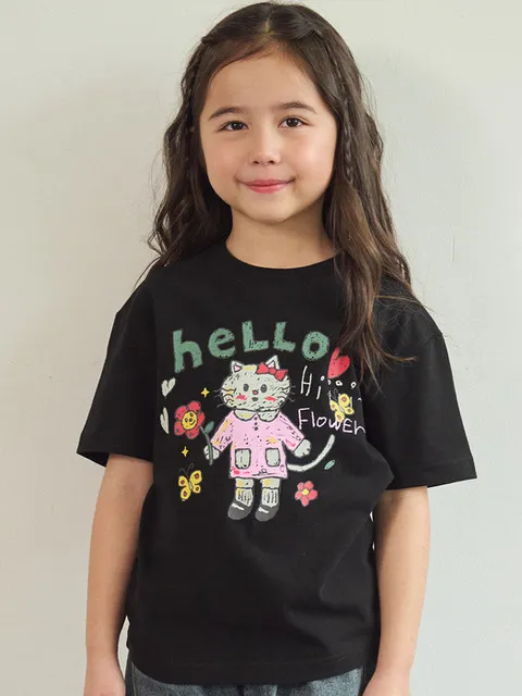 KIDS 헬로 플라워 반팔티 블랙