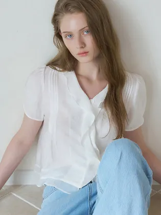 Frill Short Sleeve Blouse_2color