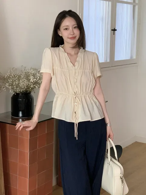 Ribbon Shirring Blouse Cream (KE6660M030)