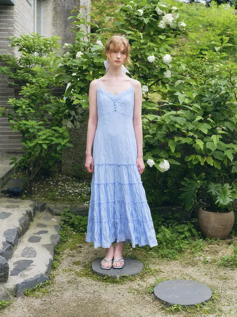 LACE TIERED LONG DRESS_SKY BLUE