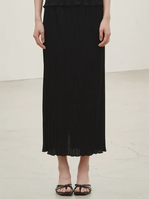 플리츠 롱 스커트 - 블랙 / Pleated Long Skirt - Black