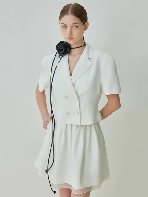 Cropped Blazer Jacket (White)