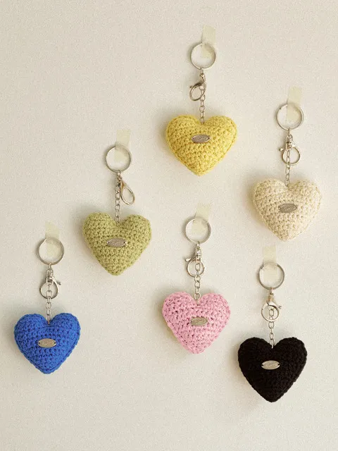 No.164-169 / Chubby Heart Key Ring _ Cream, Black, Pink, Lime, Blue, Yellow
