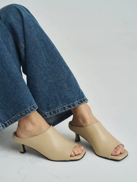 Nude 와이드 스퀘어 뮬 5cm (블랙,베이지)