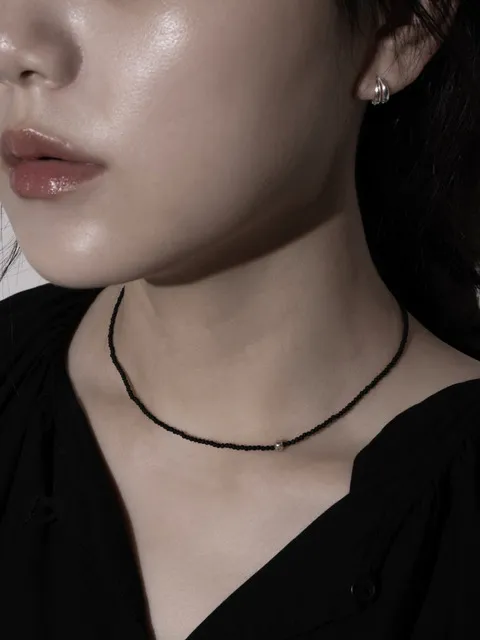 (Silver925) 303 Matte Black Beads Necklace
