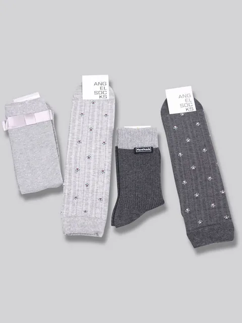 양말선물세트 SET006-흑임자 그레이 회색 여성 패션 리본 꽃 양말 SOCKS