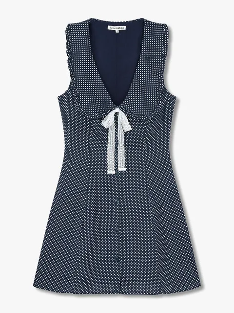 레이스 카라 도트 드레스 (Soraya Linen Dress)_네이비 RF14107021