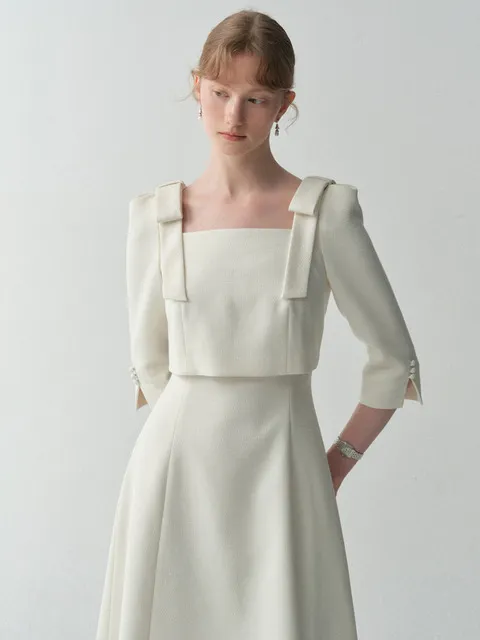 Overlay Cup Cake Three-Quarter Sleeve Dress(4color)