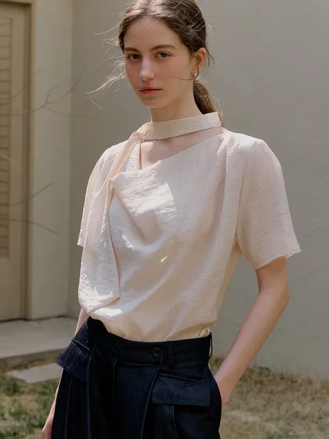 comos 1439 cowl neck choker blouse (beige)
