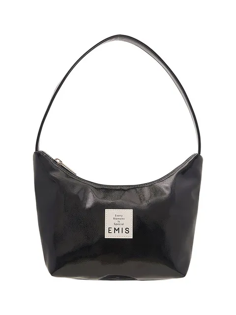 NEW ENAMEL HOBO BAG-BLACK