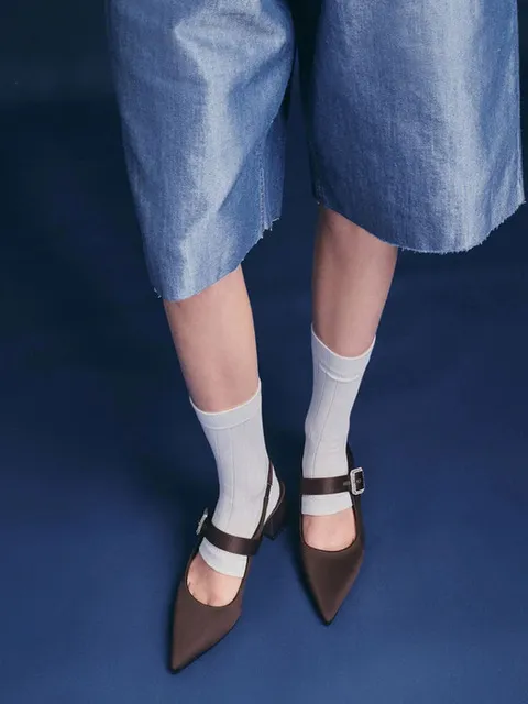 새틴 크리스탈 버클 블록 힐 슬링백 펌프스 2colors CK1-61720231