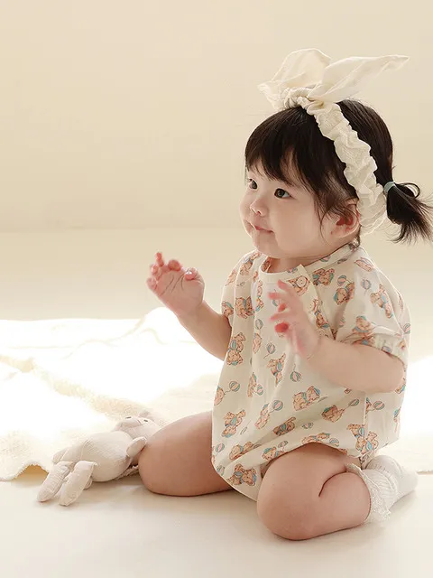 귀여운 토끼랑 곰돌이 - 3color 베이비 면 바디슈트
