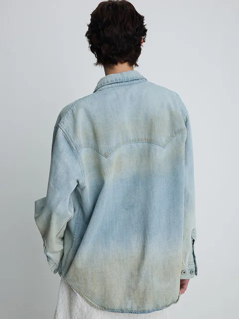 HAND DISTRESSED VINTAGE RELAXED SHIRTS_ WASHED LIGHT BLUE