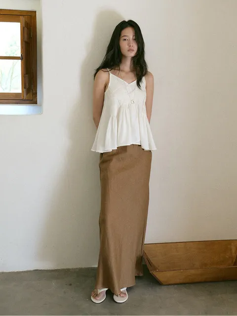 Linen Herra Long Skirt_Brown