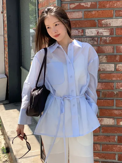 Sheer Belted Shirt_6color