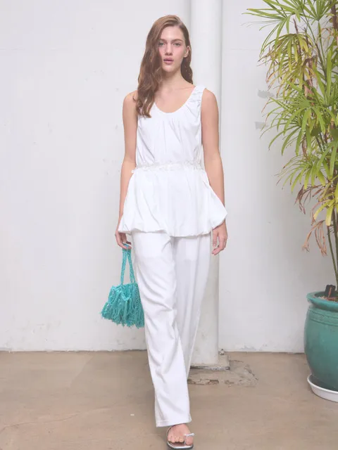Balloon sleeveless pants set (White)