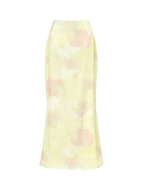 Temple Bloom Skirt _ Yellow Green Floral Printed Long Skirt