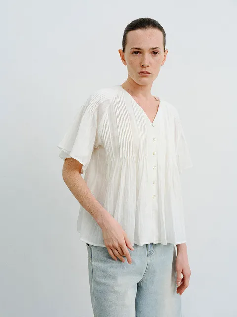 TFR V-NECK PIN-TUCK BLOUSE_2COLORS