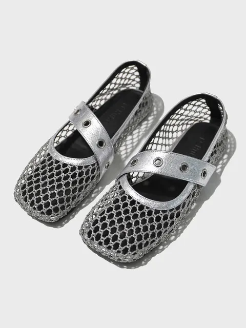 Aloof Eyelet Flat Shoes_Pesto Silver