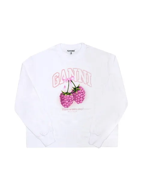 GANNI A1050141 151 라즈베리 로고 여성 긴팔티