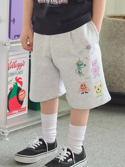 KIDS 와이드 해피 데이 스웨트쇼츠 멜란지화이트