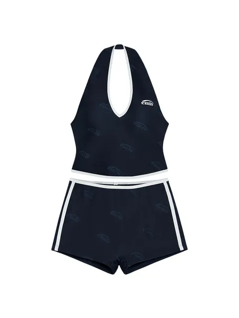 HALTER TWO-PIECE SWIM SET-NAVY