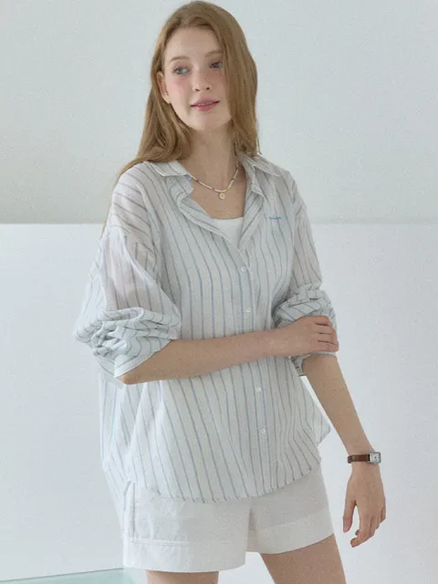 Rita Sheer Striped Shirt - Blue