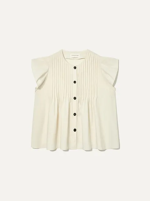 Pintucked Ruffle-sleeve Blouse Cream