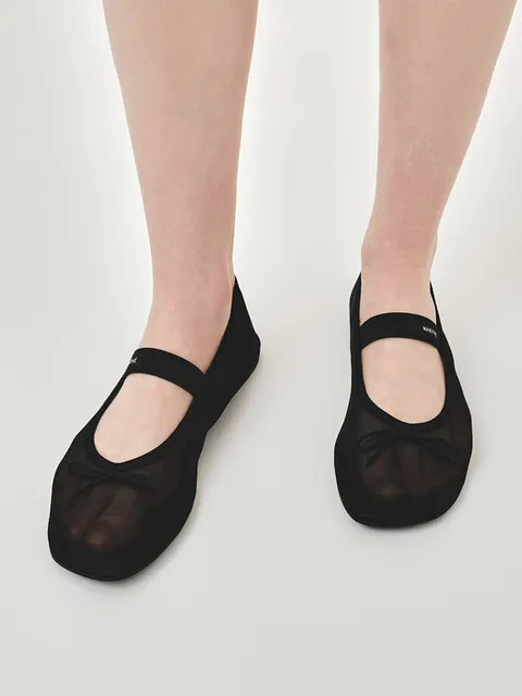 W MESH BANDING FLAT SHOES black