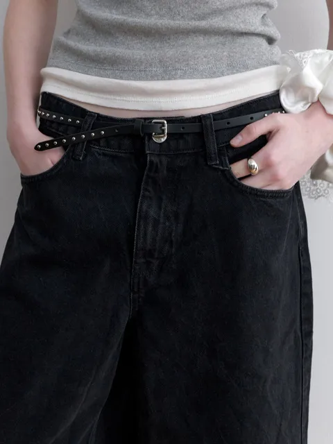Thin Stud Leather Belt_2COL (L251MBT020)