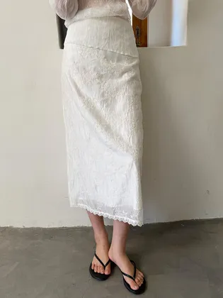 Flower Lace Skirt_Ivory