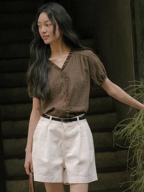 Lace frill blouse TISU01BL06_Brown