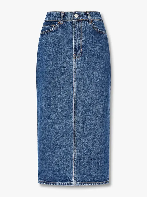 백 슬릿 데님 미디 스커트 (Jayde High Rise Denim Midi Skirt)_블루 RF14111011