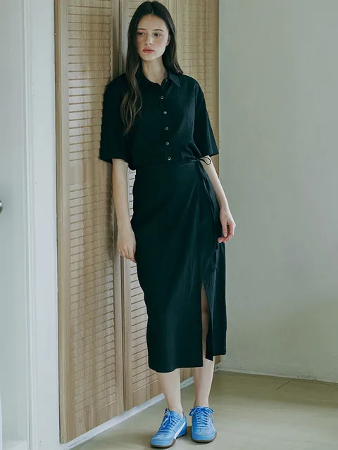 4213 크링클 반팔 셔츠 셋업 (블랙)