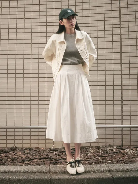 PICOT PINTUCK FLARE SKIRT_IVORY