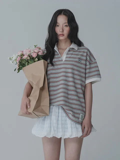HEART RUGBY COLLAR TSHIRT_GRAY