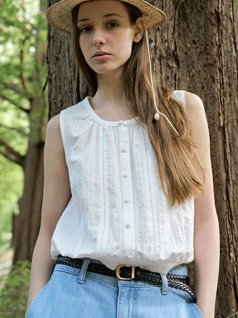 Plin Button Sleeveless Blouse_2colors