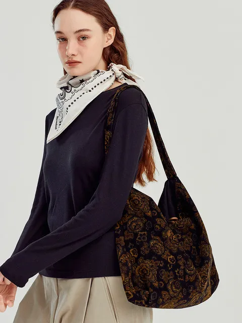 Vintage Floral Corduroy Bag_2 Colors (BLACK, BROWN)